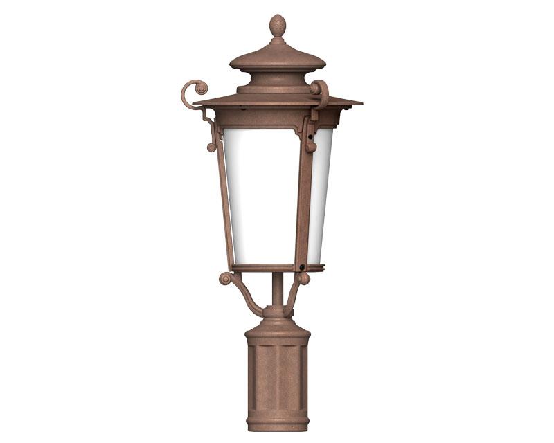 Riviera, Medium, aluminum, Post Mount, linen glass, (3) 25W B10, 120V